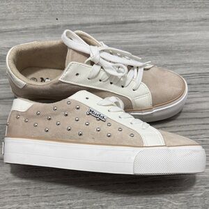 Mudd Tan and White Sneakers with Silver Accents